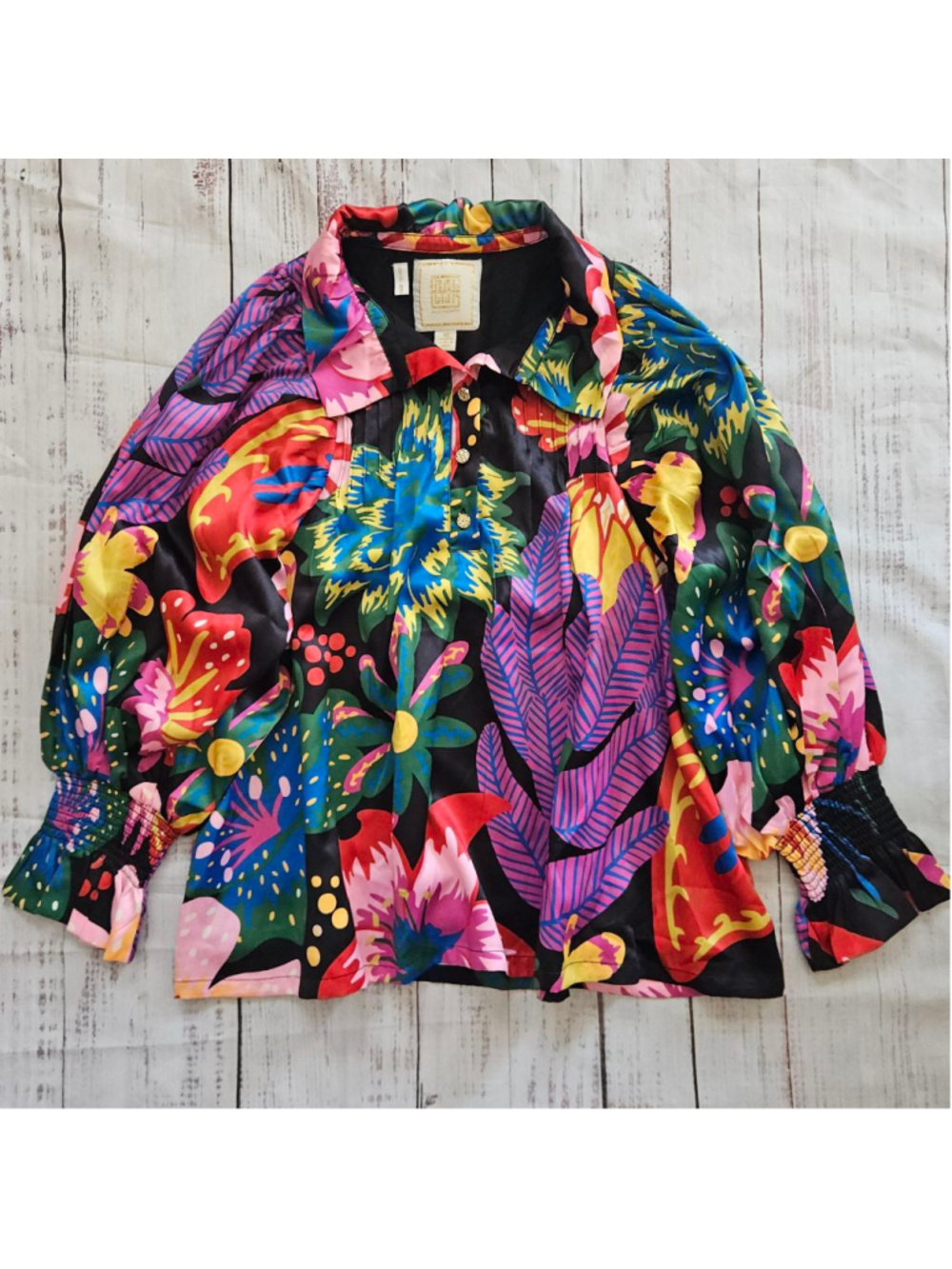Emily McCarthy Charlotte Top Midnight Garden Floral Blouse Preppy Maximalist XS